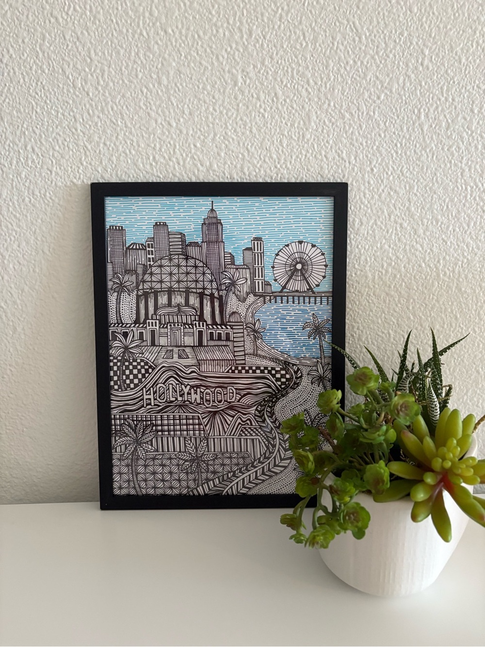 Framed Hollywood Skyline Art Print in Black and Blue